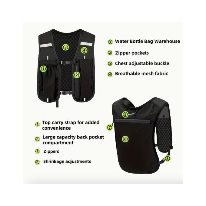 Caractéristiques et vue arrière du gilet de running